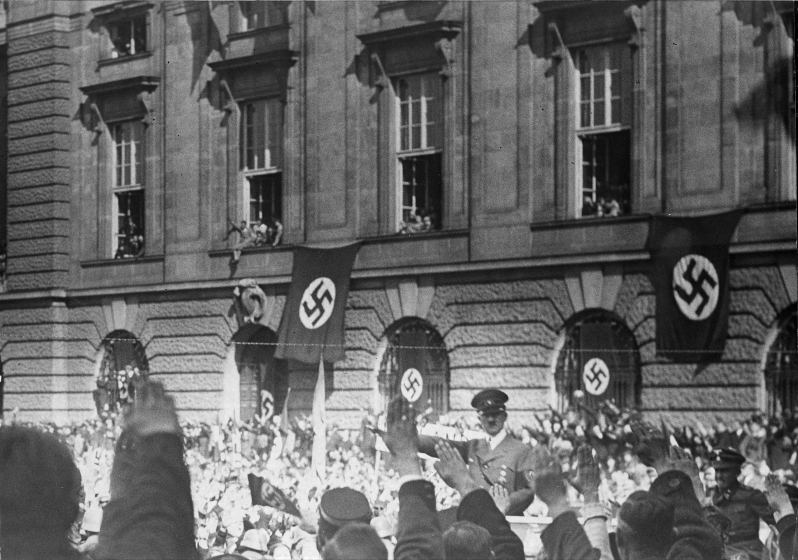 Adolf Hitler in his car in Vienna's Heldenplatz